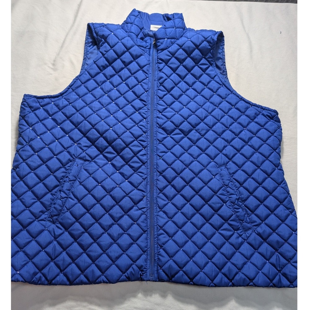 Kim Rogers Curvy Delta Blue Quilted Puffer Vest Sequins 3X 167A274 NEW